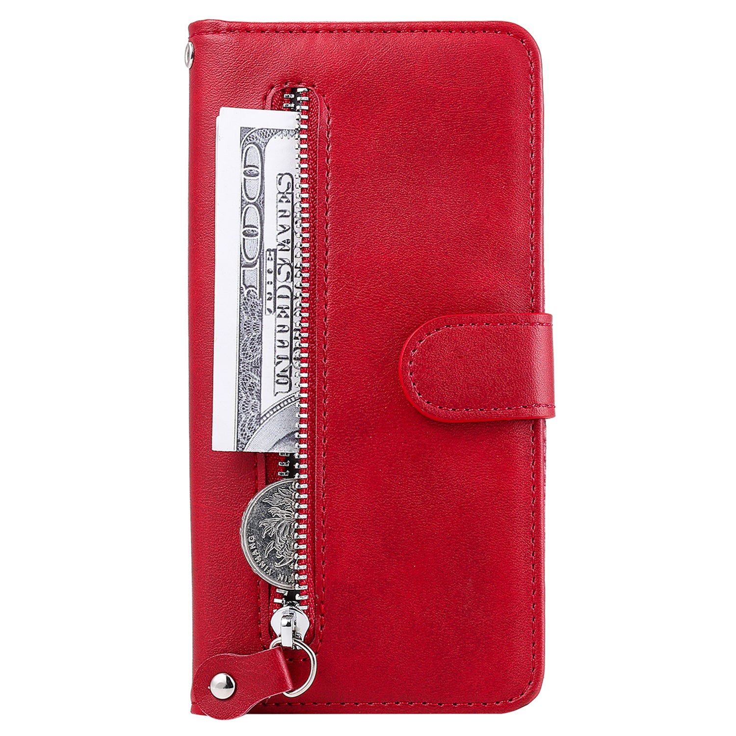 Uniqkart for iPhone 15 Pro Max Anti-Scratch Calf Texture Phone Case Zipper Pocket Wallet Foldable Stand Cover - Red Uniqkart for iPhone 15 Pro Max Anti-Scratch Calf Texture Phone Case Zipper Pocket Wallet Foldable Stand Cover - Red